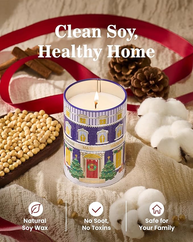 M&SENSE Snowy Christmas Candles, Winter Scented Holiday Soy Candles for Home, 11.3oz 70 Hour Non Toxic Long Burning, Cozy Aromatherapy Christmas Gifts for Women Men,Winter Candle Christmas