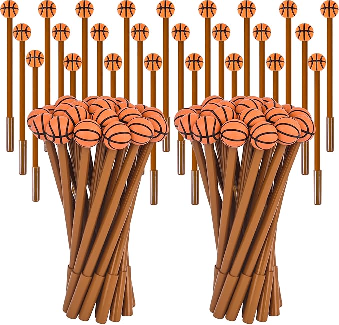 LiYiQ 50 Pcs Basketball Cartoon Cute Fun Pens for Kids Kawaii Soccer Shape Gel Black Ink Pen Cute Basketball Pens for School Office Home Student Kids Present