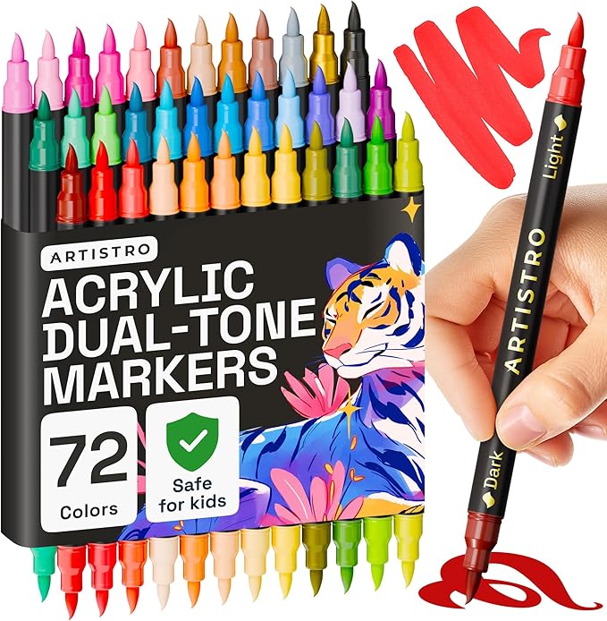 ARTISTRO Paint Markers - Acrylic Pens for Rock, Glass, Fabric, DIY - Art Supplies - 36 Dual Brush Tip Markers