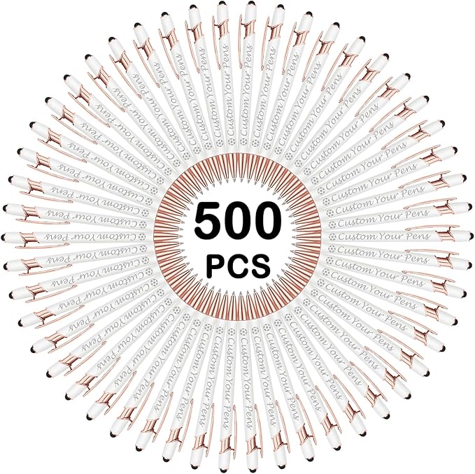 Amlion Personalized Custom Pens with Name Engraved Logo Text,500 Customized Writing Stylus Pen Promotional Item Gift for Men Women Office Business Wedding-White