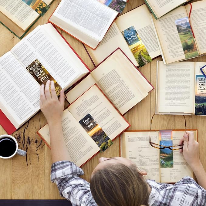 LiYiQ 100 Pcs Bible Verse Christian Bookmarks 6×2 inch Double-Sided Bookmarks for Christians Religious Bookmarks Cute Bookmarks for Reading Bookmarks for Students School Supplies