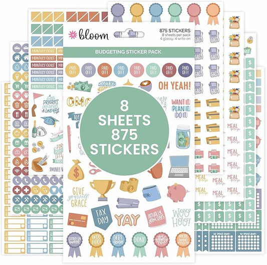 bloom daily planners Budget Planner Stickers for Personal Finance, Budgeting, Money, Bill, Debt and Expense Tracking (8 Sheets, 875 Stickers per Pack)