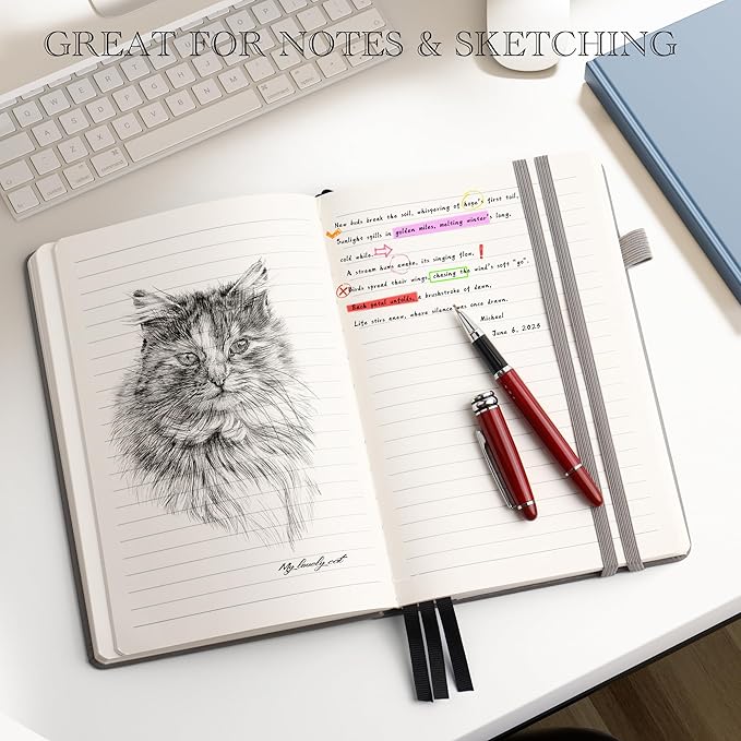 Lined Journal Notebook for Women Men, 352 Pages A5(5.7" x 8.3")College Ruled Hardcover Leather Journals for Writing, Daily Journal Notebooks for Work, Note Taking, Travel, School, Business (Gray)