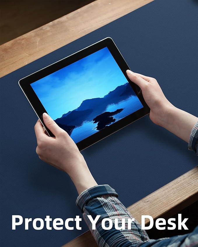 Leather Desk Pad Blotter,Mouse Pad,Office Desk Mat, Non-Slip PU Leather Desk mat,Large Desk mat,Waterproof Keyboard mat for Office/Home/Decor (Midnight Blue,48" x 24")