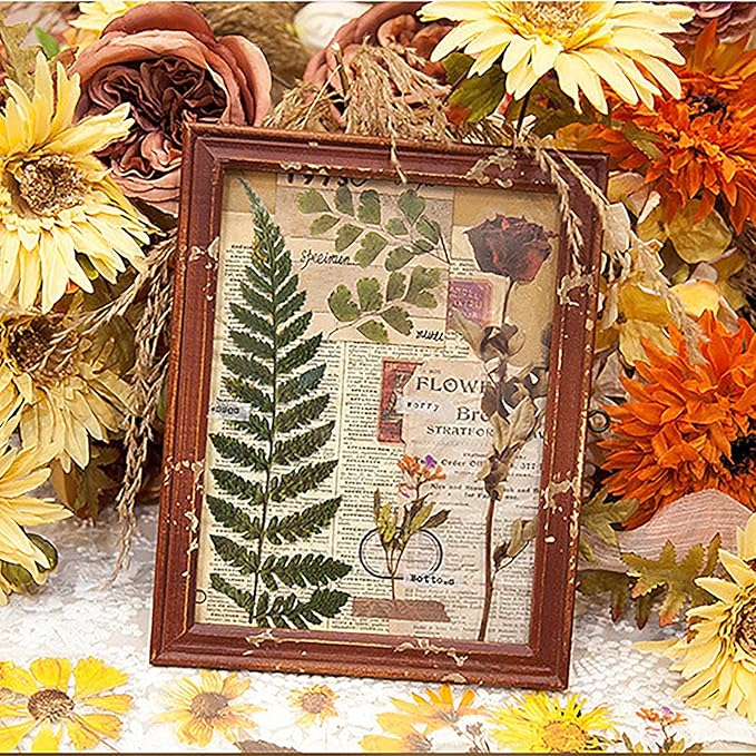 MAXLEAF Transparent Waterproof Stickers Set - 48PCS Vintage Plants Flowers Collection Big Size Waterproof Stickers for Decoration Planners Scrapbook Laptops (Dried Flowers)