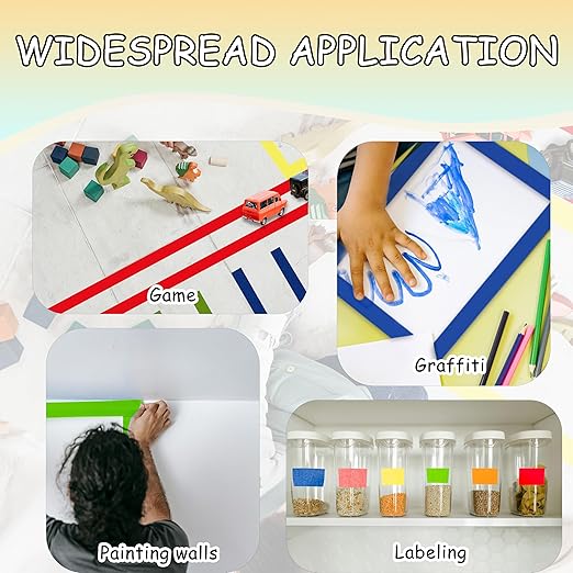 COSIMIXO Colored Masking Tape 1.88 inches x 60 Yards,Rainbow Colors Painters Tape 6 Rolls Colorful Painters Tape for Painting, Arts & Crafts, Labeling, Residue-Free Removal, Easy Hand-Tear