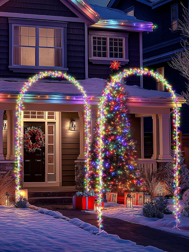 Lomotech Christmas Light Arch - 7.5Ft 360 Leds Iron Pole Archway 8 Modes Waterproof Christmas Lights with Timer for Lawn, Yard, Walkway, Garden, Party, Holiday, Christmas Decoration (Multicolor)