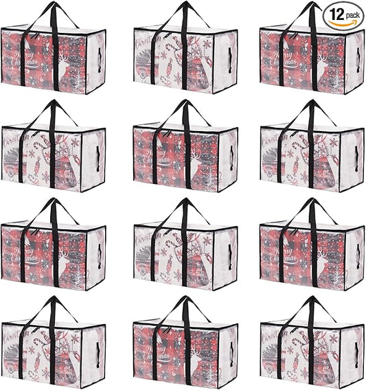 Moving Bags Heavy Duty Extra Large, Alternative for Moving Boxes & Moving Supplies,Clear Storage Bins with Lids, Plastic Packing Tote, Storage Bags for Clothes with Handles & Zippers(Clear, 12 Pack)