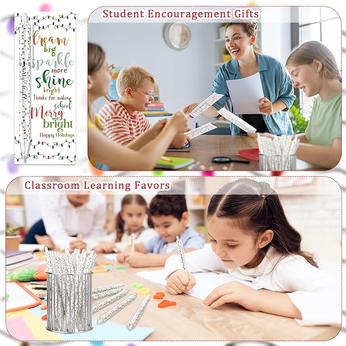 50 Sets Christmas Pens Bulk Christmas Employee Appreciation Gifts Bulk String Lights 0.7 mm Mechanical Pencils with Bookmarks Coworkers Xmas Gifts for Staff Teacher Office Team