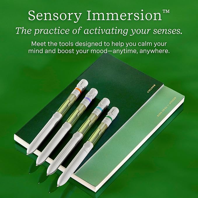 Lifelines Pen Diffuser Set, 2-Pack (Walk in The Woods & in Bloom) - 1mm Black Ballpoint Pens with Scented Essential Oil Diffuser - Aromatherapy & Sensory Immersion Diffuse Aroma As You Write