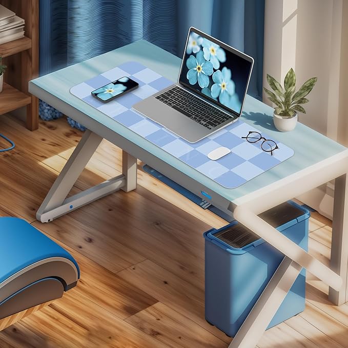 Non-Slip Desk Pad, Waterproof PU Leather Protector, Easy Clean Laptop Mat for Work/Home/Decor (Light Blue, 31.5" x 12"