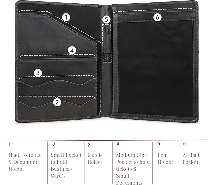 Leather Portfolio Professional Organizer Padfolio – Resume Folder, Document Binder w/Business Card Holder, Portfolios for Men & Women, Office & Business Supplies by Luxeoria, (Small - Black)