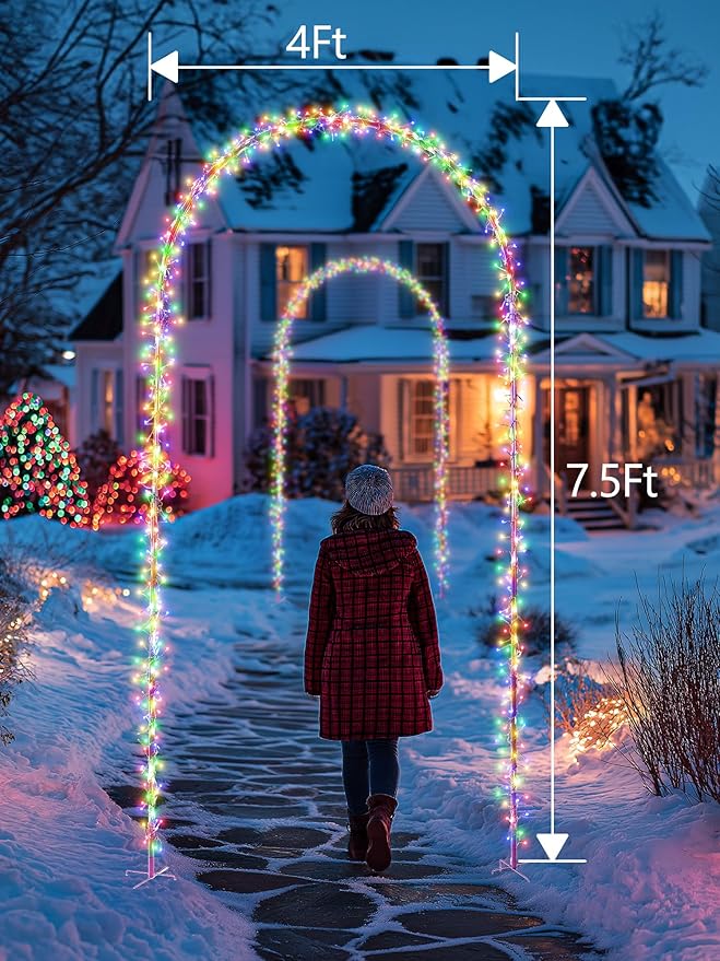 Lomotech Christmas Light Arch - 7.5Ft 360 Leds Iron Pole Archway 8 Modes Waterproof Christmas Lights with Timer for Lawn, Yard, Walkway, Garden, Party, Holiday, Christmas Decoration (Multicolor)