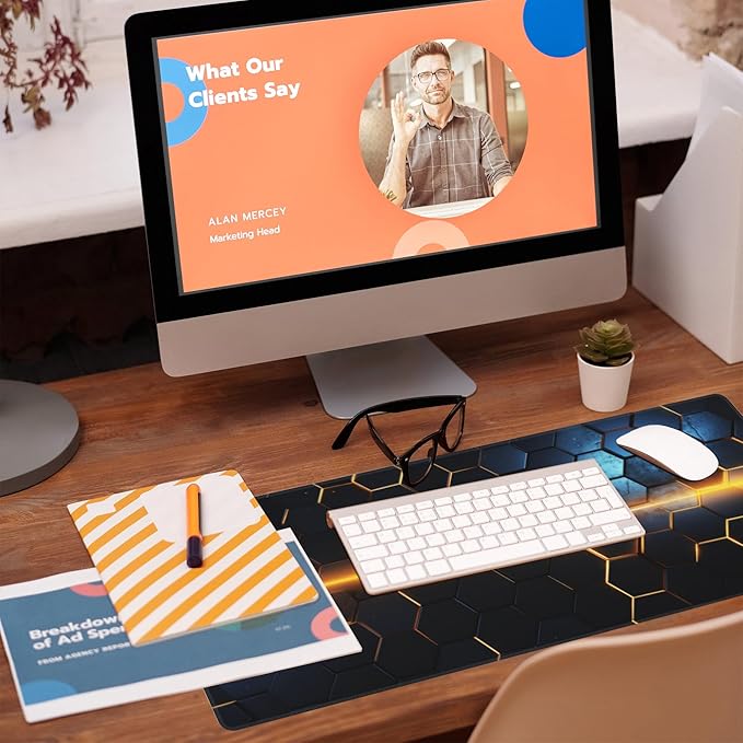 Large Gaming Mouse Pad for Desk,Golden Lines Honeycomb Technology Desk Mat,Honeycomb Technology Desk Pad,Extended Computer Keyboard Mouse Pad with Non-Slip Base and Stitched Edge,31.5"x11.8"