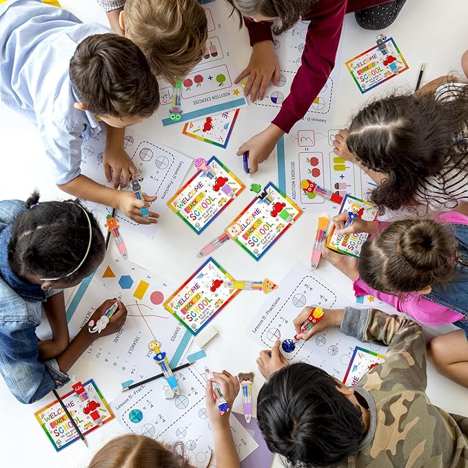 CZWZ 30 Set Cute Multicolor Pens in One 4-in-1 Fun Pens Bulk with 30 Gift Cards for Kindergarten Party Welcome Back To School Student Gift Bulk Office School Exchange Gifts