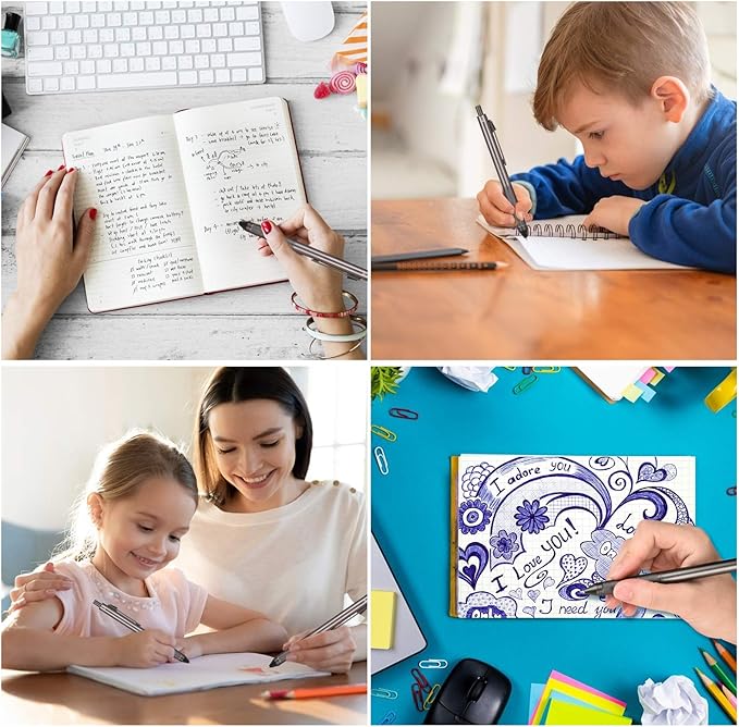 smttw 4 in1 Multi-Function Refillable & Retractable Ballpoint Pen + 0.7mm Mechanical Pencil, Fine Point, Grey Metal Barrel, With Black/Red/Blue Inks Color Code, Multicolor Pen With Metal Gift Box