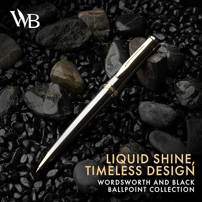 Wordsworth and Black Luxury Ballpoint Pen Set - Silver Lacquer 24K Gold Finish, Refillable Fine Point, Elegant Gift for Men & Women, Includes Ink Refill, Nice Pens for Work