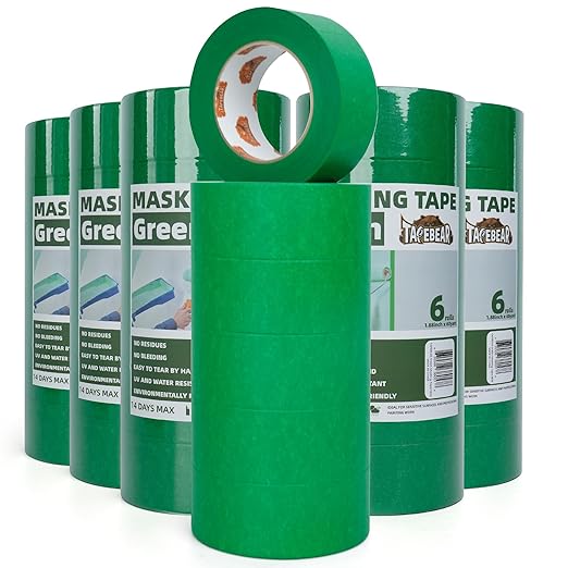 TAPEBEAR Green Painters Tape Multi-Surface Masking Tape 1.88 inch x 60 Yard, Indoor and Outdoor Painting Tape, Residue Free Easy Removal with Sharp Lines, Paint Tape for Walls, Auto, Home, 36Rolls