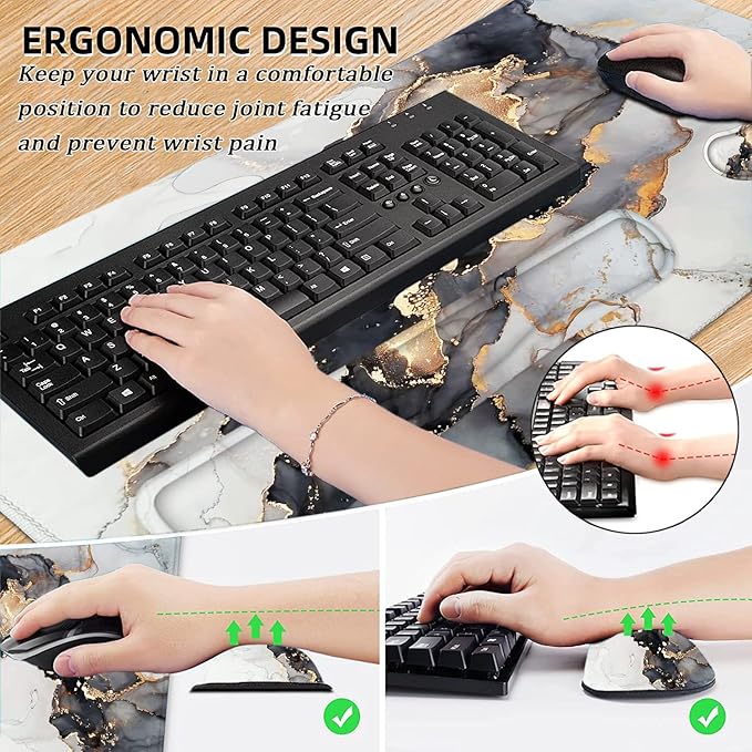 LATEEFAH Large Mouse Pad and Keyboard Wrist Rest, Desk Pad for Keyboard and Mouse, Extended Gaming Mouse Pad with Wrist Support, Waterproof Non-Slip Desk Mouse Mat for Office, Home