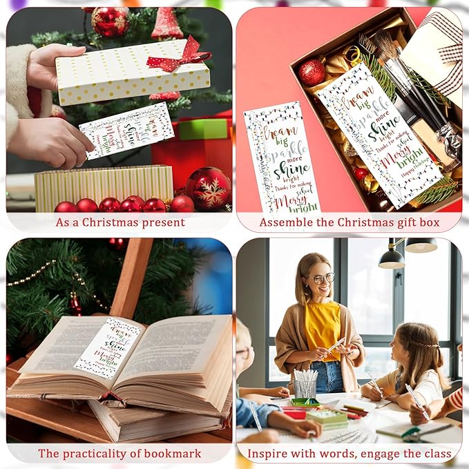 100 Sets Christmas Pens Bulk Christmas Employee Appreciation Gifts Bulk String Lights 0.7 mm Mechanical Pencils with Bookmarks Coworkers Xmas Gifts for Staff Teacher Office Team