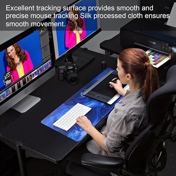 Large Gaming Mouse Pad with Stitched Edges,[27.5x11.8In] Extended Mouse Pad with Non-Slip Natural Rubber Base for Gamer/Desktop/Office/Home (70x30 Bluedragon)