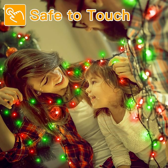 Ollny Christmas Lights 400LED 132FT, Remote Plug-in Red & Green Tree Lights with Timer and 8 Modes, Waterproof for Indoor/Outdoor Xmas Decorations