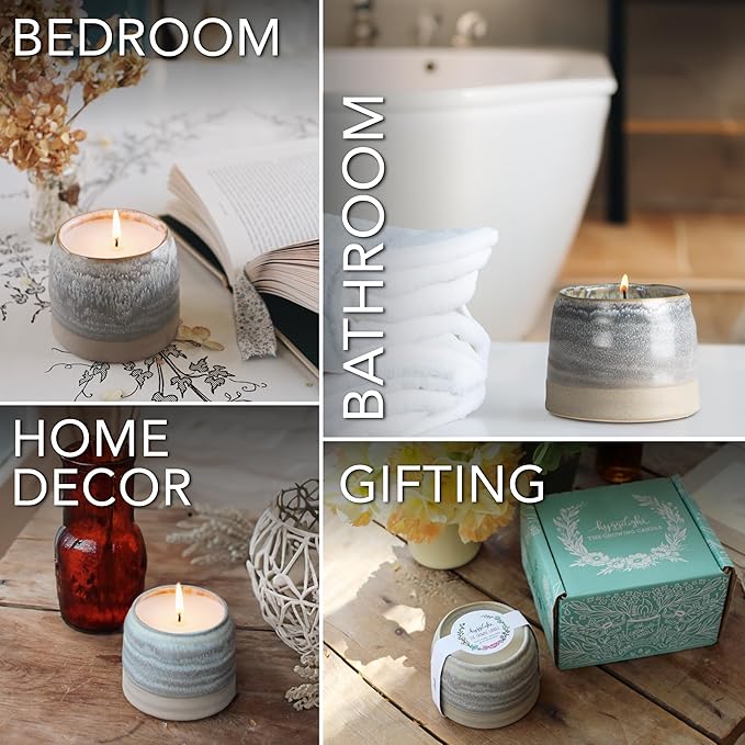 Hyggelight - The Growing Candle, Lavender Scented, 10oz Ceramic Pot, Single Wick Aromatherapy Candles, 100% Soy for Women and Men, Greta