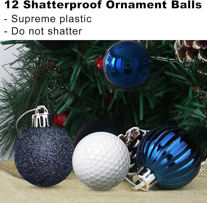 Navy Blue 1.6" Small Christmas Balls Christmas Tree Decoration Ornaments Shatterproof Hanging Balls for Birthday Halloween Holiday Wedding Decorations Set of 12pcs