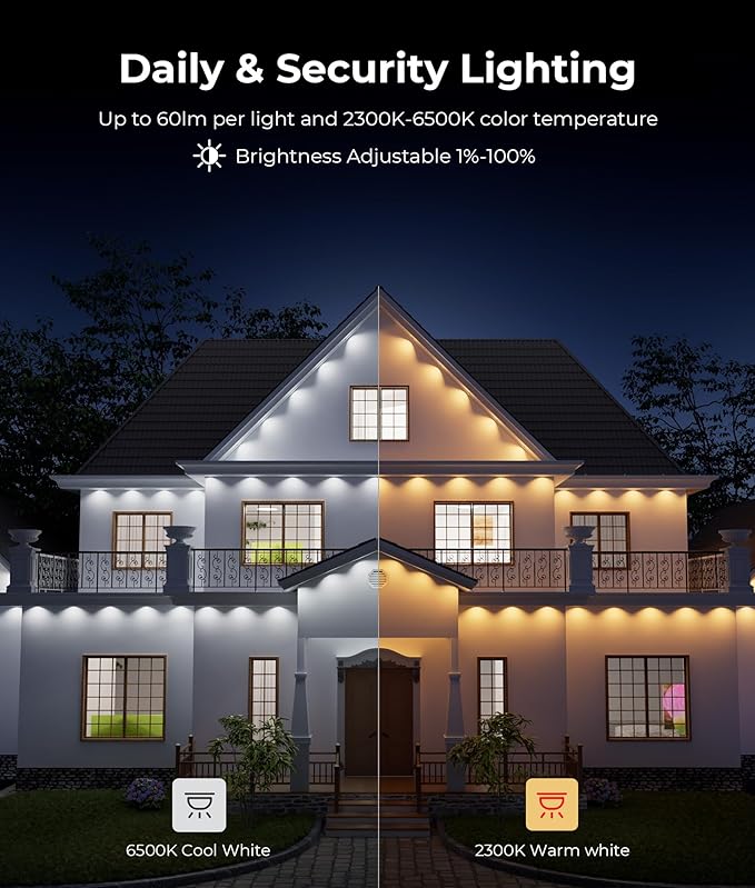 Permanent Outdoor Christmas Lights Pro, 100ft RGBWW & 60LM Triple-LED Smart Lights, Christmas Decorations Outdoor with 79 Scene Modes, IP67 Waterproof Work with Alexa, Google Assistant