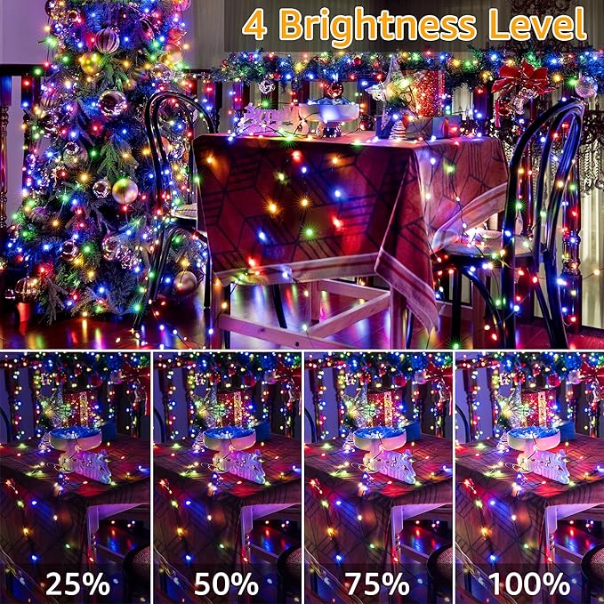 Ollny Christmas Lights, 198 FT 600 LED Outdoor Waterproof Plug in Christmas Tree Lights with 8 Modes Remote Timer, String Lights for House Yard Outside Indoor Xmas Decorations Multicolor