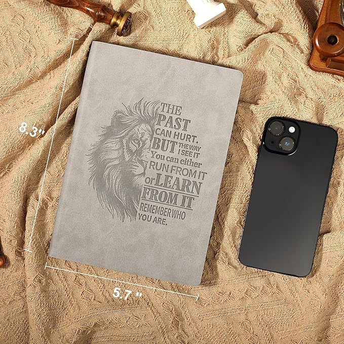 Leather Journal for Men Soft Cover 256 Pages Lined Journals for Writing A5 Lion Journaling Notebooks Vintage Inspirational Diary, 5.7" x 8.3", Grey