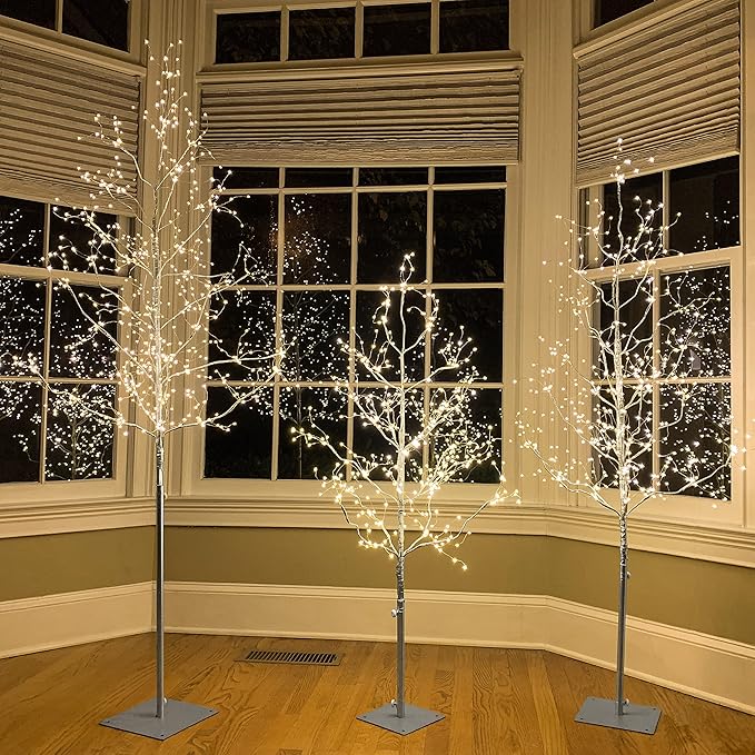 LIGHTSHARE Christmas Tree Combo Kit - Starlit Tree Collection with Angel Lights, 4 feet 5 feet and 6 feet, Silver, Pack of 3, Perfect for Home Decor Holiday Party Wedding