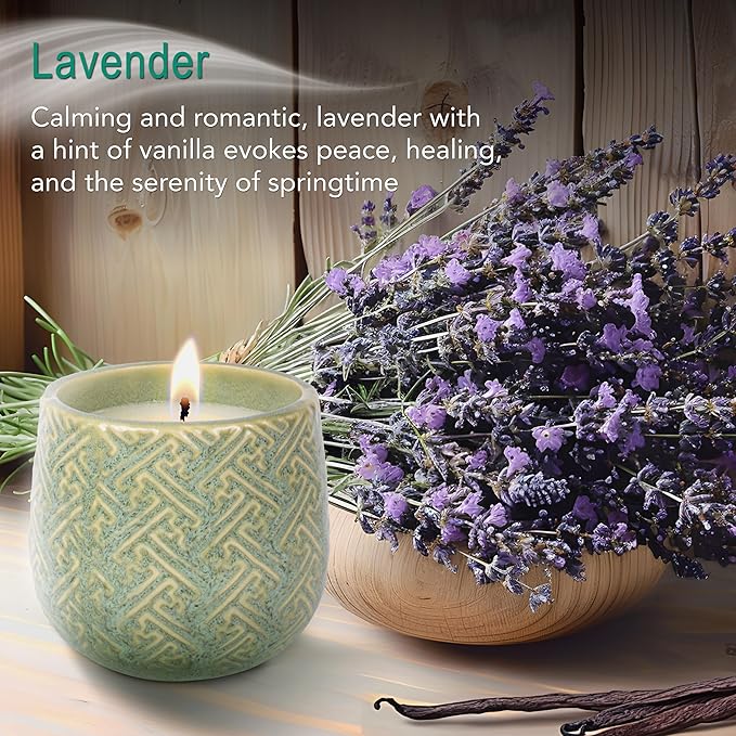 Hyggelight - The Growing Candle, Lavender Scented, 10oz Ceramic Pot, Single Wick Aromatherapy Candles, 100% Soy for Women and Men, Ida
