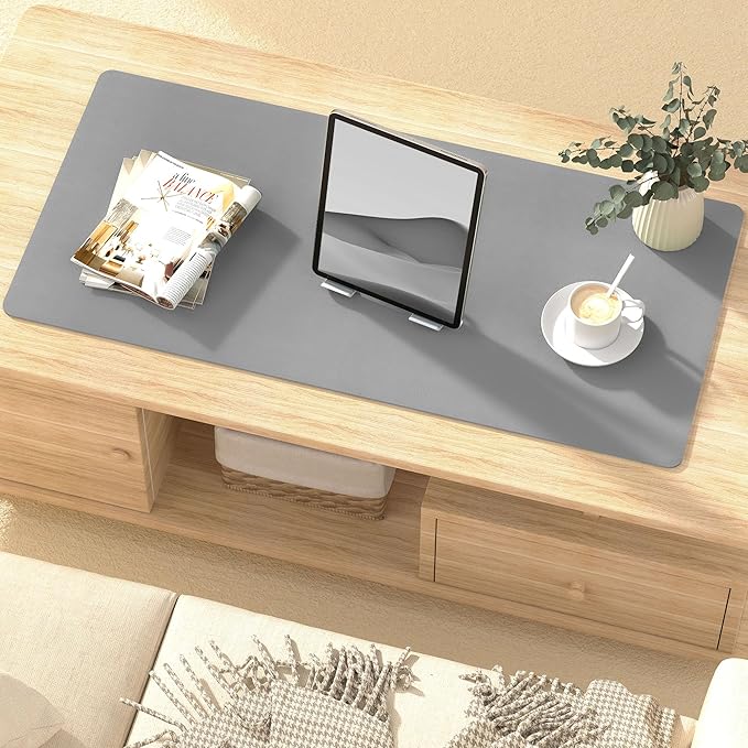 Leather Desk Pad Protector, Mouse Pad, Non-Slip Computer Mat for Desk, PU Leather Office Desk Mat for Home & Office, Waterproof Laptop Desk Blotter for Keyboard and Mouse, Grey (15.7''X31.5'')