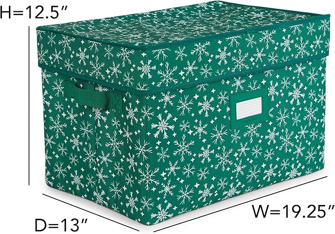 Covermates Keepsakes Christmas Light Storage Box - Carrying Handles, Sturdy Interior Walls - Holiday Storage, Green Snowflake