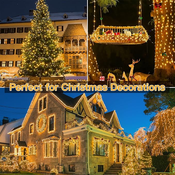 Ollny Christmas Lights Outdoor, 393FT 1200 LED IP67 Waterproof Christmas Tree Lights with 8 Modes Remote Timer, String Lights for House Yard Outside Indoor Xmas Decorations Warm White