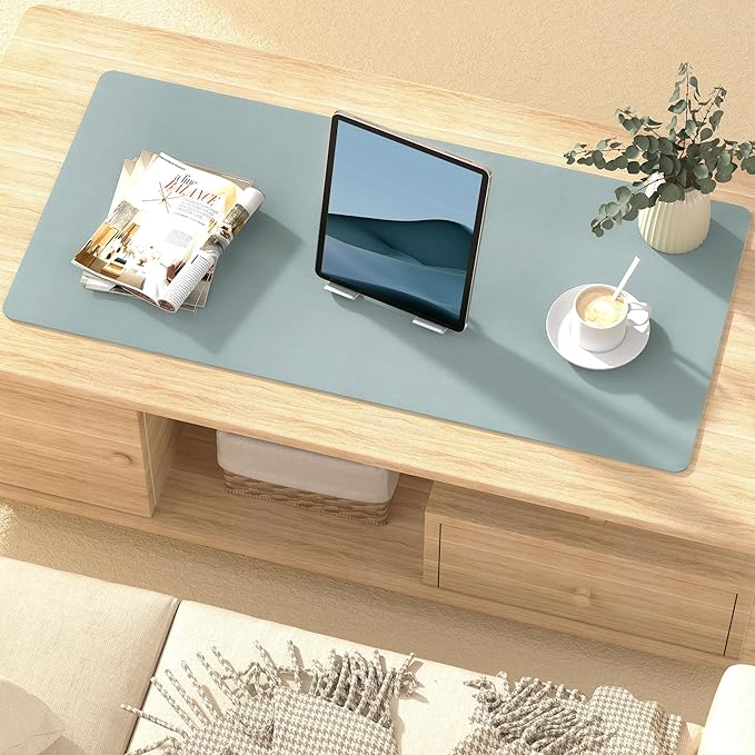 Mouse Pad Desk Protector Mat, Large PU Leather Office Desk Mat, Non-Slip Desk Pad for Keyboard and Mouse, Waterproof Desk Blotter Pad for Writing, Smooth Laptop Desk Pads, Light Teal (13.7''X23.6'')