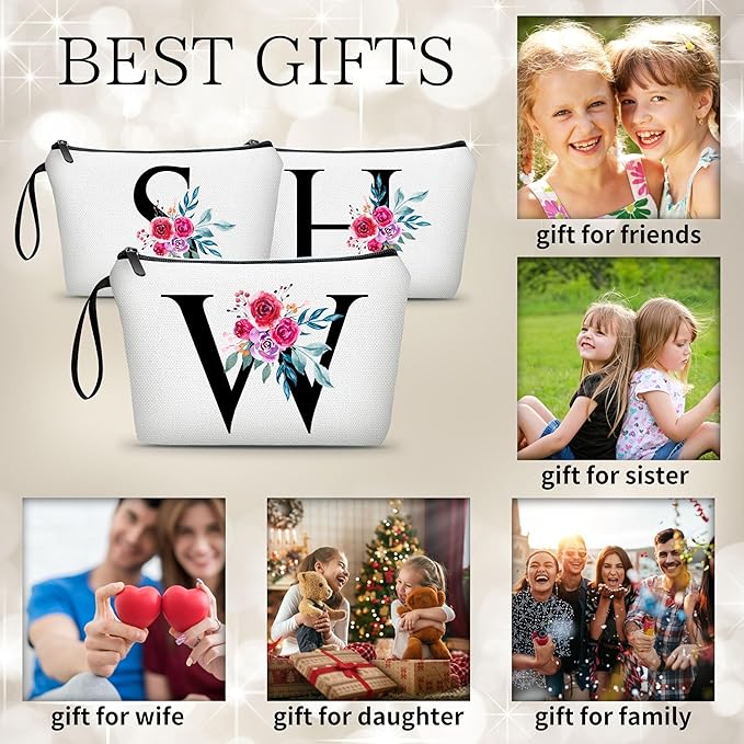 Personalized Makeup Bag With Mirror - Monogram Gift for Daughter, Her Birthday - Cosmetic Bag for Purse - Unique Women's Gift (W)