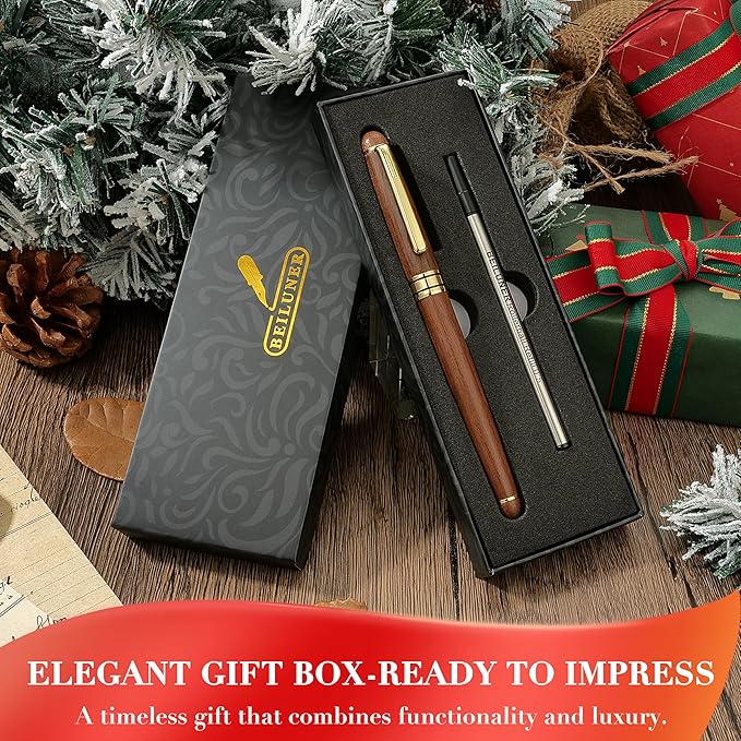 BEILUNER Luxury Wood Ballpoint Pen Writing Set,Walnut-Elegant Fancy Nice Gift Pen Set for Signature Executive Premium Office Fancy Nice Supplies - Christmas Gift Boxed with Extra Refills (Black)