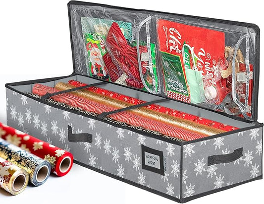 Wrapping Paper Storage Container – Fits up to 27 Rolls 1 3/8” Diam. - Underbed Gift Wrap Organizer Bags, Wrapping Paper Rolls, Ribbon, and Bows - Under Bed- Durable Material 600D - Up to 40" Rolls