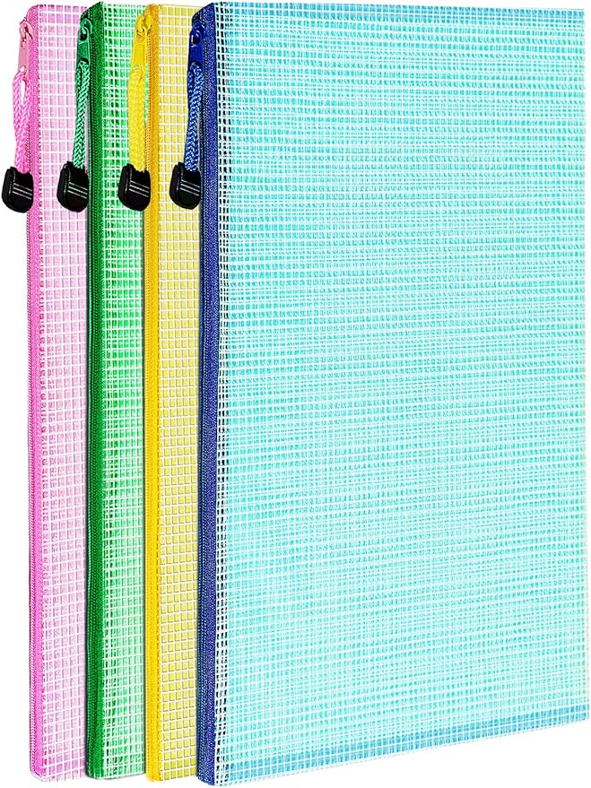 LEOBRO Mesh Zipper Pouch Bags, 13.2"x 9.2" Zipper Pouch, 4 pcs Mesh Bags with Zipper, Storage Bags Pouch for Organization Toy Puzzles Board Game Travel, File Jackets & File Pockets