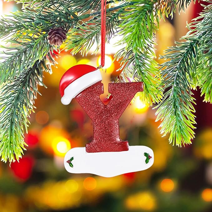 Personalized 26 Letters Ornaments for Christmas Tree 2025, Custom Christmas Ornament with Family Member's Names 3D Resin Xmas Hanging Pendant Original Gifts for Family Friends(Y)