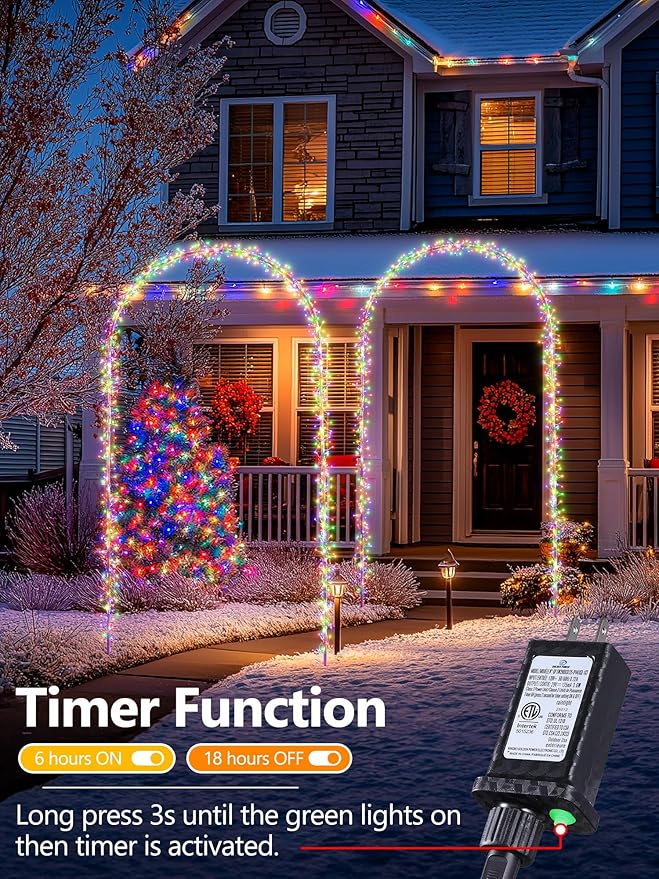 Lomotech Christmas Light Arch - 7.5Ft 360 Leds Iron Pole Archway 8 Modes Waterproof Christmas Lights with Timer for Lawn, Yard, Walkway, Garden, Party, Holiday, Christmas Decoration (Multicolor)