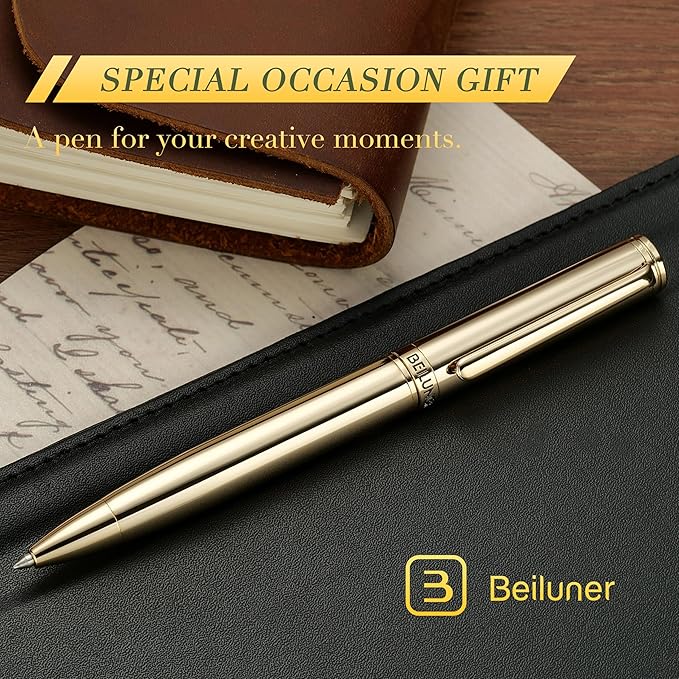 BEILUNER Gold Gel Pen, Stunning Luxury Pens with 24K Gold Plating, Black Ink Refill, Executive Gift Set for Family & Friends, Writing, Fancy, Office, Retractable, Graduation Gifts, Nice Designer Pens