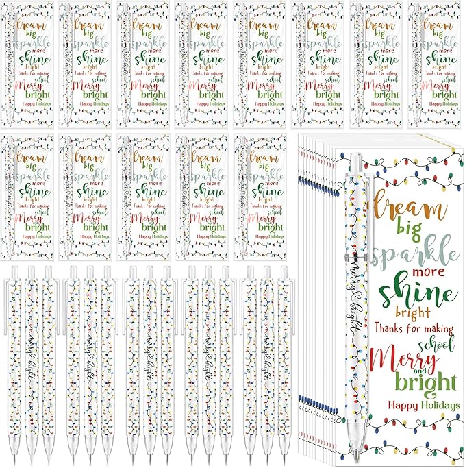 50 Sets Christmas Pens Bulk Christmas Employee Appreciation Gifts Bulk String Lights 0.7 mm Mechanical Pencils with Bookmarks Coworkers Xmas Gifts for Staff Teacher Office Team
