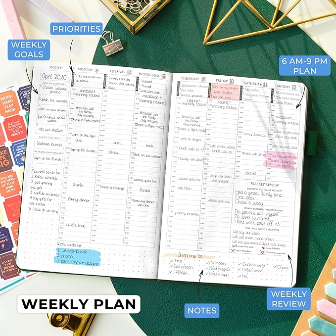 Legend Planner Hourly Schedule Edition – Deluxe Weekly & Daily Organizer with Time Slots. Time Management Appointment Book Journal for Work & Personal Life, Undated, A5 Hardcover – Dark Green Debossed