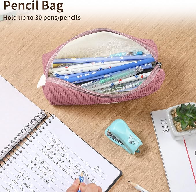 Pencil Bag Pen Case, Soft Corduroy Small Pencil Pouch Organizer with Zipper, Cute Pencil Case Pouch Stationery for Girls and Boys – Purple