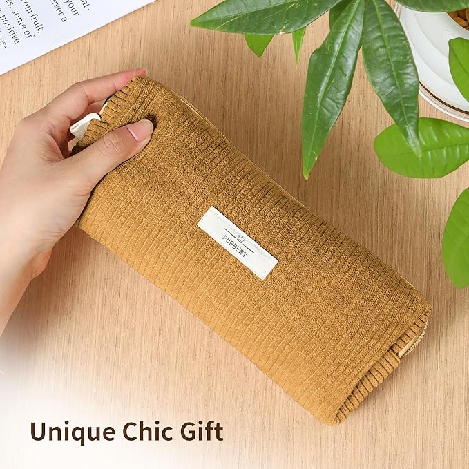 Pencil Bag Pen Case, Soft Corduroy Small Pencil Pouch Organizer with Zipper, Cute Pencil Case Pouch Stationery for Girls and Boys – Yellow