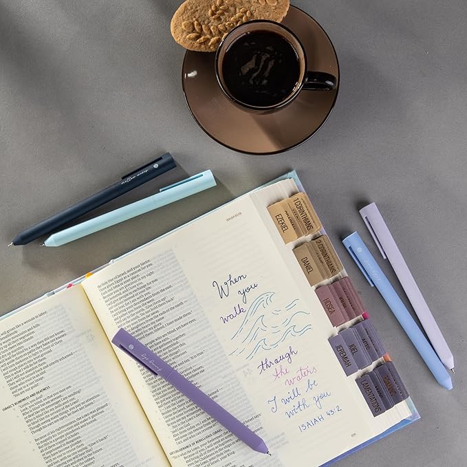 DIVERSEBEE Gel Ink Pens Assorted Colors, 0.5 mm Fine Point, Bible Pens No Bleed Through with Cute Fine Tip, Bible Study Journaling Supplies Set, 5 Pack (Blue)