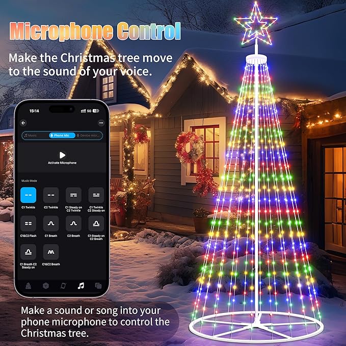 Led Outdoor Christmas Tree, 12 ft Prelit Christmas Tree, Smart Outside Christmastree Light Show App Control with Lights Color Changing Sync APP & Remote Control Christmas Trees Lighting